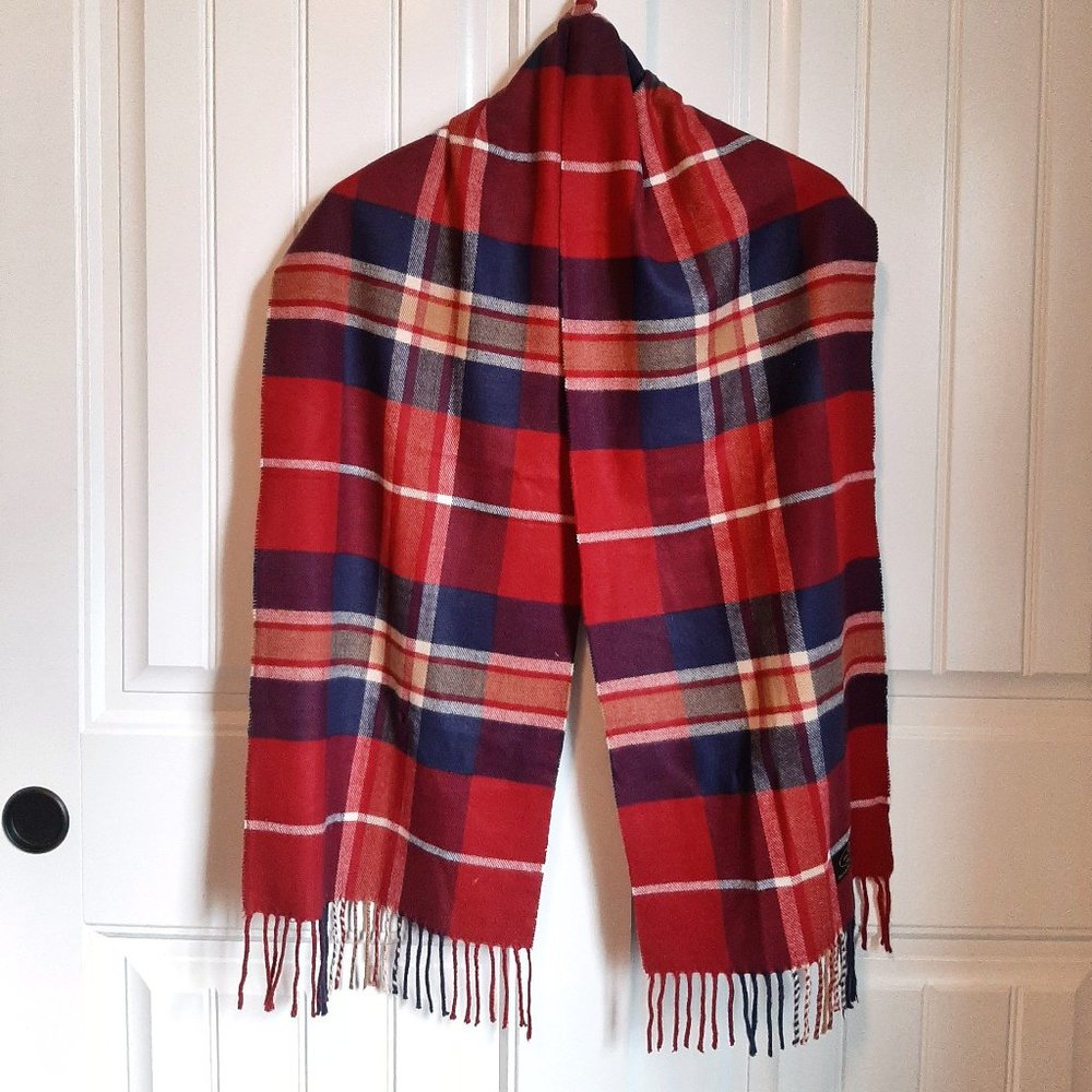 100% Cashmere Plaid Fringe Scarf Made in Germany
